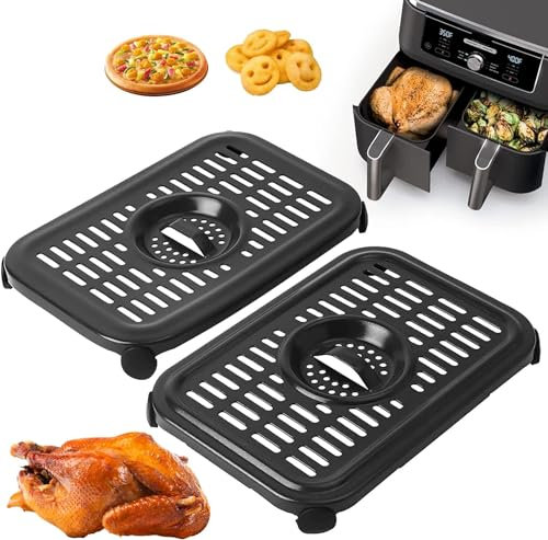 GWBSXM Air Fryer Tray for Ninja Foodi AF300UK 6 in 1 7.6L DualZone Air Fryers, Non-Stick Food Grade Air Fryer Accessories Replacement Parts Grill Pan Plate Crisper Plate Rack, Dishwasher Safe