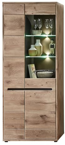 möbelando Stauraumvitrine >Bellano< in Viking Oak Dekor - 80x202x38 (BxHxT)