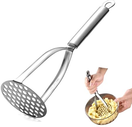 Kartoffelpresse Edelstahl,27cm Kartoffelstampfer Potato Masher,Handstampfer， Hochwertiger Stampfer für Kartoffeln,Obstsäfte, Gemüsebrei, Püree und Knollen-Gemüse Früchte,Spülmaschinengeeignet
