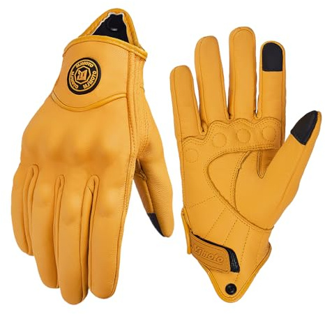 mjmoto Gants Moto Cuir Chèvre Jaune, Vintage Été, Moto, Scooter et Vélo