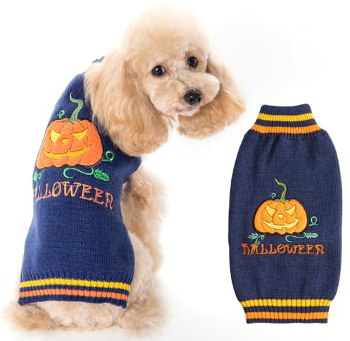 Asmea Halloween Pullover für Hund und Katze – Kostüm Kürbis warm – Pullover Größe für kleine, mittelgroße und große Hunde – Blau XS