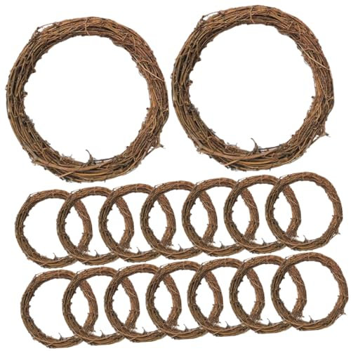 Cabilock Rattan-Kranz-herstellungsreifen 16-teiliges Natürliches Rattan-rebenkranz-kit Handgewebte -wanddekoration
