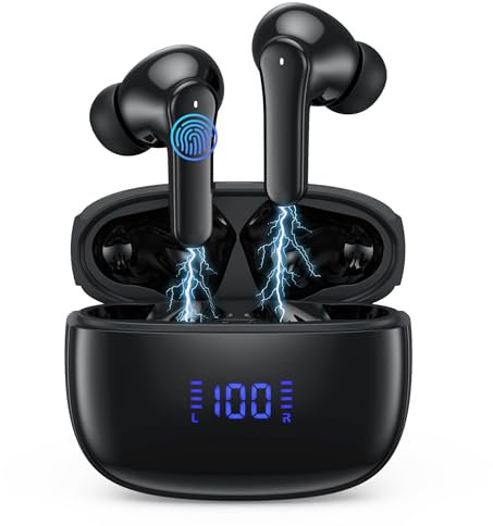 Ecouteurs Bluetooth sans Fil Sport, 2024 Écouteur Bluetooth 5.3 HiFi Stéréo avec 4 ENC Réduction Antibruit Mic, Oreillette Bluetooth Running IP7 Étanche 50H Basses Profondes Casque Bluetooth Écran LCD