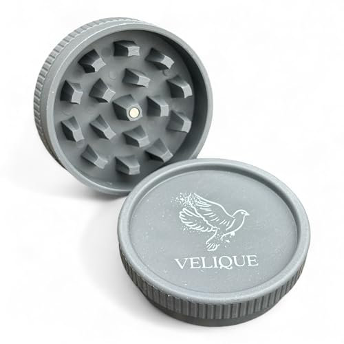 VELIQUE® Biogrinder 2-teilig - Kräutermühle - Crusher - ø 55 mm - abbaubarer Grinder Gewürzmühle für Kräuter, Gewürze, Spice (Grau)