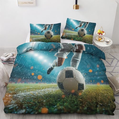 ZyxMehtic Ballon de Football Housse de Couette 260x240cm 2 Personnes, Sport Parure de Lit avec 2 Taies d'oreiller 65x65 cm, Football Microfibre Housse de Couette avec Fermeture Éclair