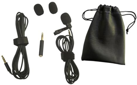 ibasenice Ansteckmikrofon 1 Satz mit Clip, Schwarz, Kunststoff für Aufnahme | 2 M Verlängerungskabel, Metallclips und Adapter, Zubehör für Smartphones und Vcr
