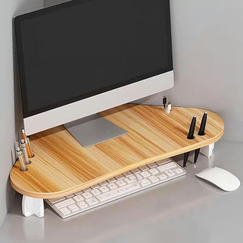 Hörnbildskärmsstativ med pennhållare, ergonomisk triangel för datorskärm, platsbesparande kontorsskrivbordshylla för bärbar dator/skrivare,Valnöt