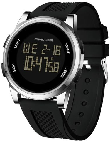 Yuxier Sport Digital Watches for Mens Waterproof Watches for Men Chronograph with Led Back Ligh/Alarm/Date (Silver and Black)