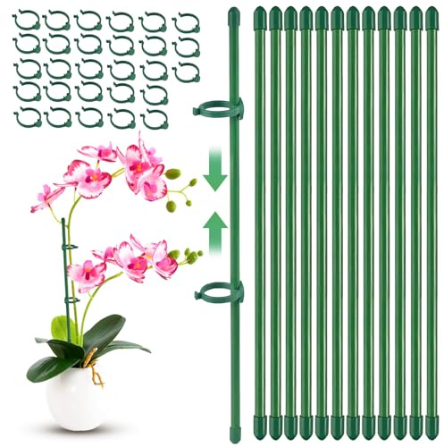 45Pcs Orchideen Stäbe,15 Pflanzenstütze mit 30 Karabinern Ausgestattet, Rankhilfe, Pflanzenhalter, Blumenstütze Zimmerpflanzen, Rankhilfe Zimmerpflanzen, für Orchideen Pfingstrosen Kletterpflanzen