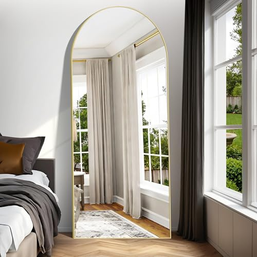 Weare Home Bogen Ganzkörperspiegel, 192 x 85 cm Gewölbter Standspiegel, Goldener Metallrahmen Boden Länge Spiegel, Stehend, Wand montiert, lehnend, Bodenspiegel für Schlafzimmer, Wohnzimmer