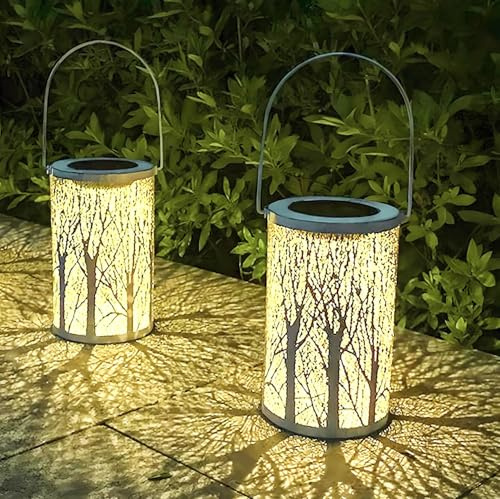 Joysing Lámparas solares para exteriores, 2 unidades, farolillos solares para exteriores, IP44, resistentes al agua, decoración de jardín, vintage, para terraza, patio, césped, jardín