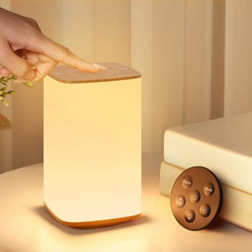Bonsery Lampe de chevet tactile à intensité variable avec 3 températures de couleur et 256 couleurs, batterie 3000 mAh, lampe de table rechargeable avec télécommande, veilleuse pour bébé, avec