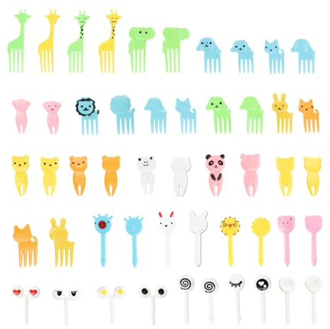 120PCS BMYUK Plastic Fruit Fork with Animal Decor Food Cake Picks Bento Accessories Cute Mini Skewers Toothpicks Reusable Bento Box Party Supply Lunch Accessories