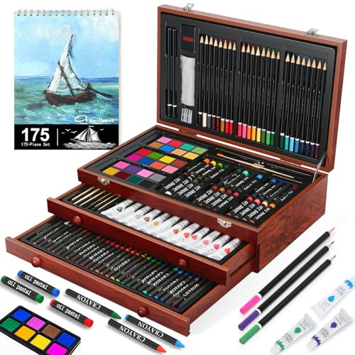 Set Di Pittura Di Alta Qualità Deluxe Da 175 Pezzi In Una Custodia Di Legno, Con Colori Acrilici, Pastelli A Cera, Matite Colorate, Set Artistico Professionale