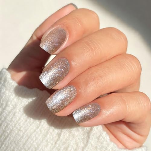 JMEOWIO Gel Nail Stickers Rose Gold Glitter Semi Cured Gel Nail Strips Wraps UV/LED Nails Art Design Decoration Accessories