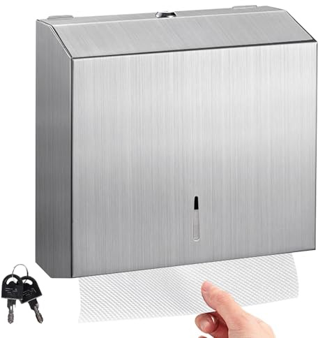 Distributeur de serviettes en papier mural pour serviettes en papier en acier inoxydable avec serrure pour salle de bain, cuisine et espaces publics