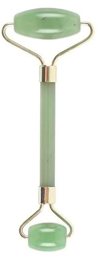 Edelstein-Gesichtsroller - Natürliches Kristall-Hautpflegewerkzeug mit Dual-Rollenköpfen & Baumwollbeutel - (Rosenquarz, Jade, Amethyst, schwarzer Obsidian & mehr) (Jade, Gesichtsroller)