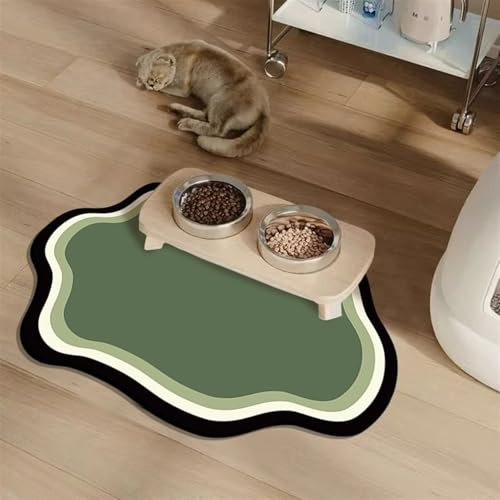 Wokuaile Napfunterlage Hunde und Katze Waterafstotend rutschfest Futtermatte Schnelltrocknend Hundenapf Futternapf Matte für Haustier Grün, 60 x 90 cm