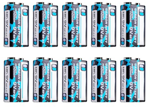 Watreketal Pack De 10 Batteries De Carbone 9V 6F22 Batteries À Haute Densité D'énergie Longue Puissance pour Les Télécommandes Multimètres