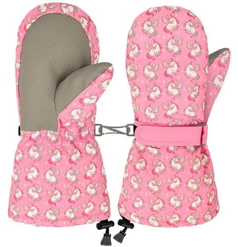 Bibykivn Skihandschuhe Kinder, Fäustlinge wasserdicht und Winddicht Skihandschuhe, Winterhandschuhe für Skifahren Radfahren Snowboarden Outdoor-Aktivitäten (Rosa, 2–4 Jahre)