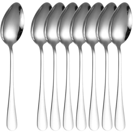 Set of 8 Teaspoons, Stainless Steel Spoon, Mirror Polished Dessert Spoons Set, Coffee Spoon, Small Spoon Set for Tea, Coffee, Desserts, Home, Kitchen, Restaurant, Dishwasher Safe