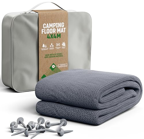 GardenGloss Förtältsmatta Grå/Blå - Väderbeständig Campingmatta | Inkl. 12 Fästpinnar - Inkl. Bärväska - För Förtält & Camping - Lämplig för Utomhusbruk - Slitstark