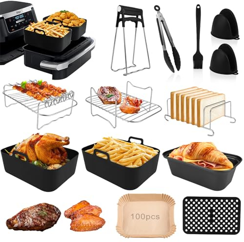 PUTINEI 13 Pezzi Molde Silicona Freidora de Aire,Ninja Moldes Silicona Air Fryer 7.6L-10.4L,Reutilizable Silicona Recipiente Air Fryer,Accesorios Freidora de Aire Para Ninja AF500EU AF300EU AF400EU