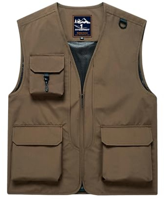 HYCOPROT Gilet Pêche Homme Outdoor Voyage Gilet Décontracté Sans Manches Homme Léger Imperméable Veste Utility Cargo Travail Manteau d'Hiver avec 5 Poches pour Chasse Randonnée Entraînement Escalade