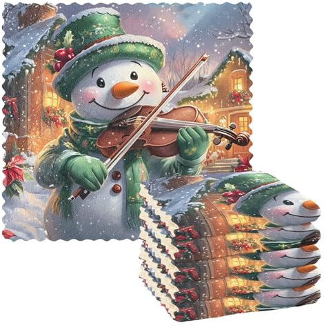 Mnsruu Microfibre Cleaning Cloths Green Snowman Violin Reusable Dish Cloths for Washing Up 6 Pack Swedish Dishcloth Microfibre Cleaning Towels Washable Duster Rags Cloth Home