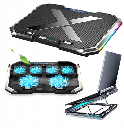 Q8 RGB LED PC Portable Refroidisseur avec 6 Ventilateurs - Support Ordinateur Portable jusqu'à 18 Pouces - Inclinaison 0-32° - Écran LCD - Fonctionnement Silencieux Environ 25dB - Alimenté par USB