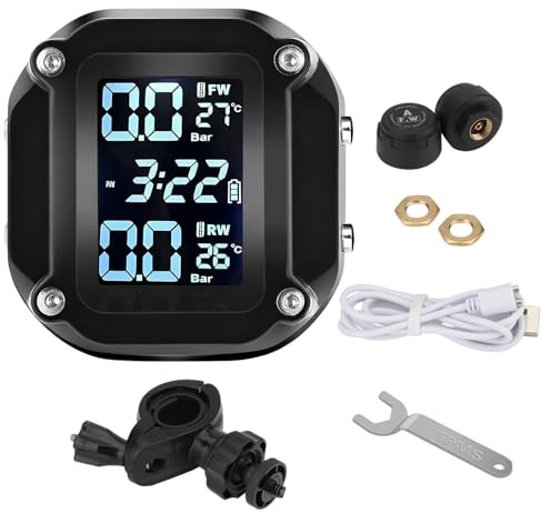 Monitoraggio della pressione dei pneumatici per moto – sensore LCD impermeabile, sistema di allarme della temperatura | perfetto per biciclette, mountain bike, sicurezza stradale, spostamenti