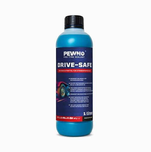 PEWNO Drive-Safe Reifendichtmittel Auto 1L, Reifenpannenset Kfz | 1L Reifendichtmittel Auto: Pannenset für den eigenen Pkw - schlauchlos & mit Schlauch, sofort einsatzbereit im Kofferraum