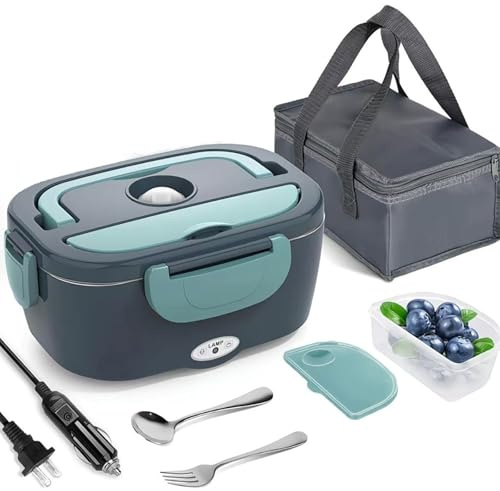 Fiambrera Eléctrica de 80 W, Calentador de Alimentos, Fiambreras Térmicas de 1.5 L con Vajilla y Bolsa Aislada, Calentador de Alimentos Portátil de Calentamiento Rápido, Fácil de Limpiar