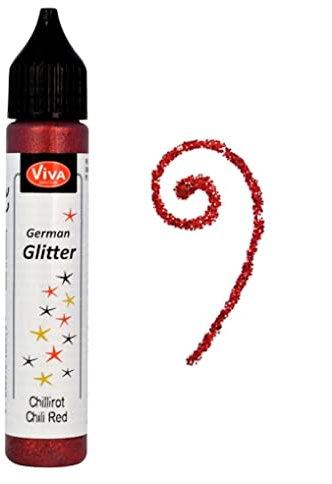 Viva Decor®️ German Glitter (Chilirot, 28 ml) Glitter Glue - farbige Glitzer Stifte in transparenter Effekt Paste - Bastel Glitzer Stift - window color glitter pen - Glitzerstifte Kinder
