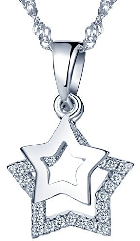Yumilok Damen Halskette mit Zirkonia kleine Doppel Sterne Anhänger 925 Sterling Silber Sternkette für Damen Mädchen 45 cm lang