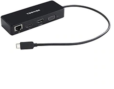 TOSHIBA PA5272U-3PRP hub de interfaz USB 2.0 Type-C Negro - Concentrador (USB 2.0 Type-C, HDMI,RJ-45,USB 3.0 (3.1 Gen 1) Type-A,USB 3.0 (3.1 Gen 1) Type-C,VGA, Negro, 0,3 m, 44,5 mm, 122 mm)