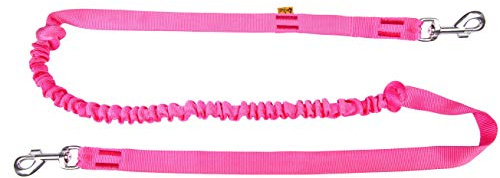 DINGO Canicross Lead with Shock Absorber, 2 Hooks, Lightweight, Pull Absorption, Attachable Leash for Running, Sports, Jogging, Training, Polyamide, Handmade, Pink (14697-2)