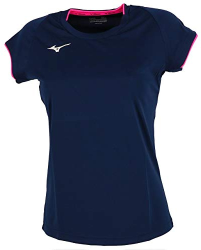 Mizuno Core Short Sleeve Tee W T-Shirt für Damen M Marine/rosa, fluoreszierend