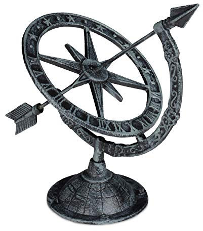 Relaxdays Sonnenuhr Garten, Gusseisen, Schattenuhr antikes Design, wetterfest, Gartendeko, HxBxT: 27 x 26 x 18 cm, grau