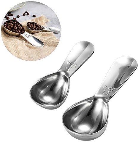 2 Stück Edelstahl Kaffeeschaufel Messen Kaffeelöffel Kaffeemaßlöffe 15ml und 30ml Silber