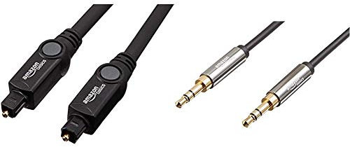 Amazon Basics Câble optique audio numérique TOSLINK 3 m & Câble audio stéréo mâle vers mâle 3,5 mm - 2,4 m