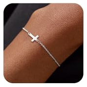 Tewiky Cross Bracelet for Women Dainty 14k Gold Plated Cubic Zirconia Cute Tiny Bracelet Confirmation Gifts for Women