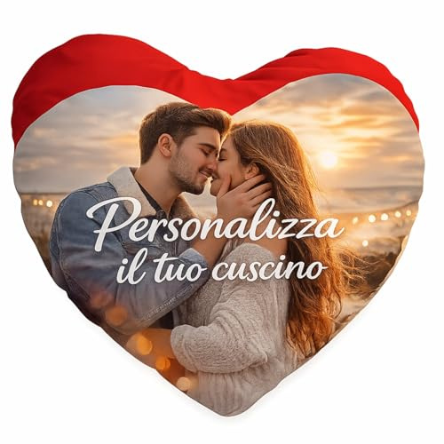 Colorfamily Cuscino Personalizzato a Cuore con Foto e Testo – Idea Regalo per San Valentino, Anniversario e Compleanno – 40x40 cm