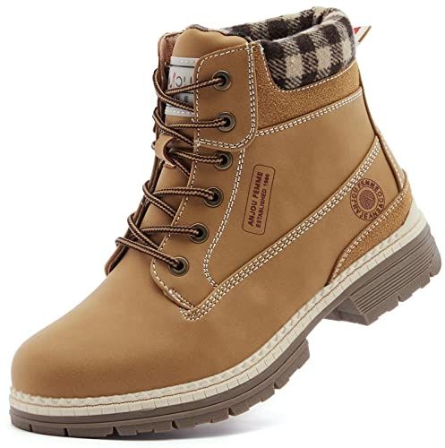ANJOUFEMME Work Hiking Boots for Women Waterproof - Womens Outdoor Ankle Boots Lightweight Snow Winter Boots for Trekking Walking FNW19-YELLOW-G-6.5