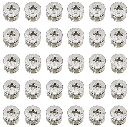 30 Stück Verbindungsstücke für Möbel Nockenbeschlag Vernickelte Zinklegierung Möbelverbinder Armaturen Exzenter Cam Ø15 x 11,5mm Schrankverbinder für Schrank Schublade Kleiderschrank Paneele