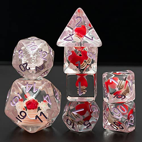 World of Dice - Geburtstags-Torten Edition - 8-teiliges Pen & Paper Würfelset, Rollenspiel-Würfel mit Kuchen und Torten