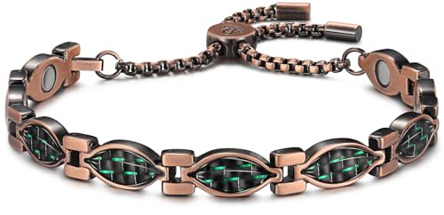 RainSo Damen-Armband, reines Kupfer, magnetisch, verstellbar, mit Displaybox, grüne Kristallaugen