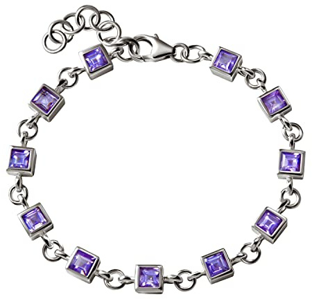 Franki Baker Square Amethyst Sterling Silver Tennis Bracelet. Length:19cm + 5cm extension chain