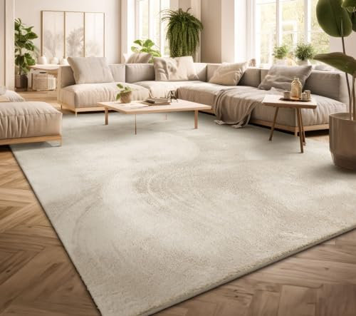 TT Home Large Rug Short Pile Monochrome Modern Design Washable, colour: Cream, Size:160x220 cm