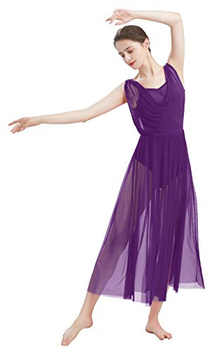 Robe de danse sans manches avec col en V et dos nu - Maillot de ballet - Salsa - Ballerine - Dancewear, Violet, L